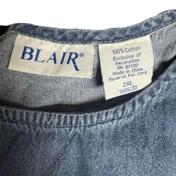 Blair Women's 2XL Vintage Denim Dress Embroidered Ladybug Blue Casual - Picture 7 of 8